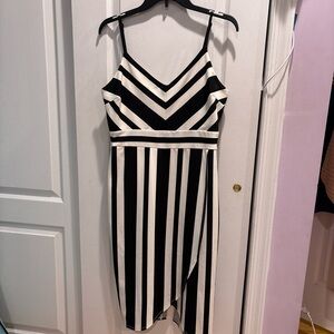 Premier Black and White Asymmetrical Sheath Dress